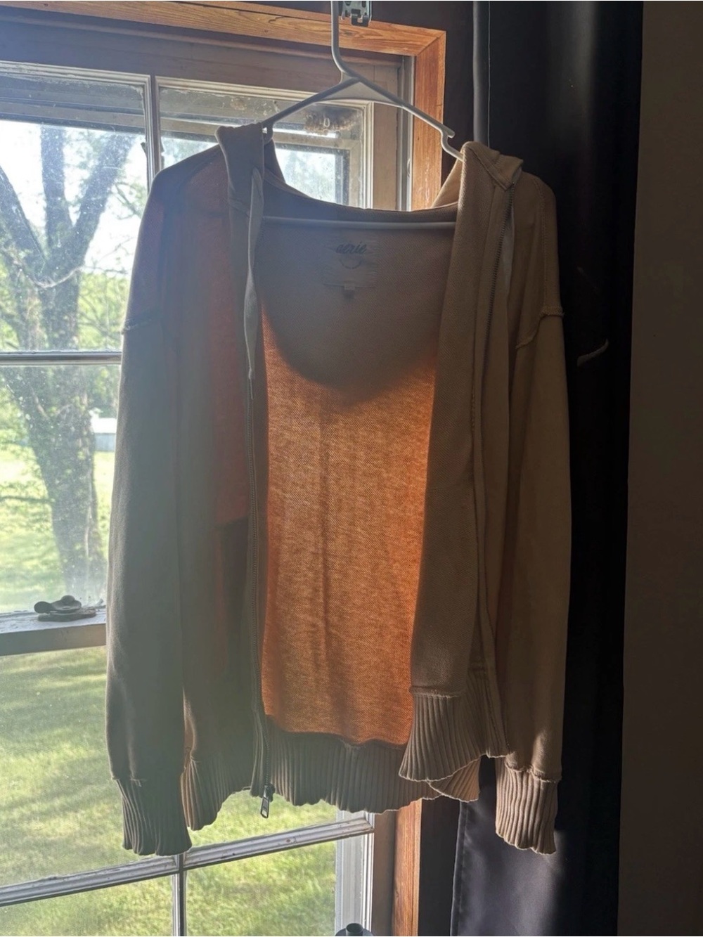 aerie Light Brown Hooded Zip-Up Jacket